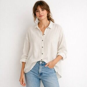 Lola River Button Down Shirt Women Large White